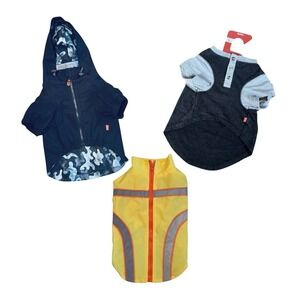 Dog Clothes Lot: Hooded Coat, Jersey Shirt, & Safety Vest Bundle Dog Rain Coat